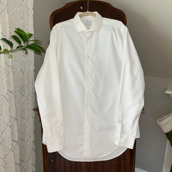 Saks Fifth Ave & CK Slim-Fit Men's Button Down Shirts 16.5 x 34/35 white & blue - Picture 2 of 13